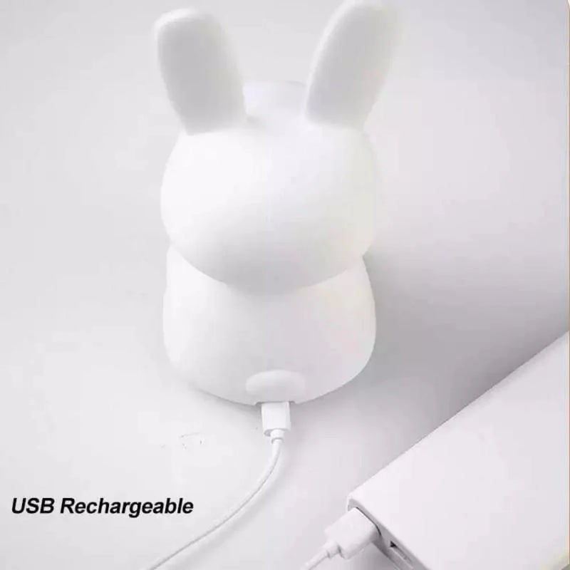 Mini Luminária Coelho Fluffy LED Silicone Touch Recarregável