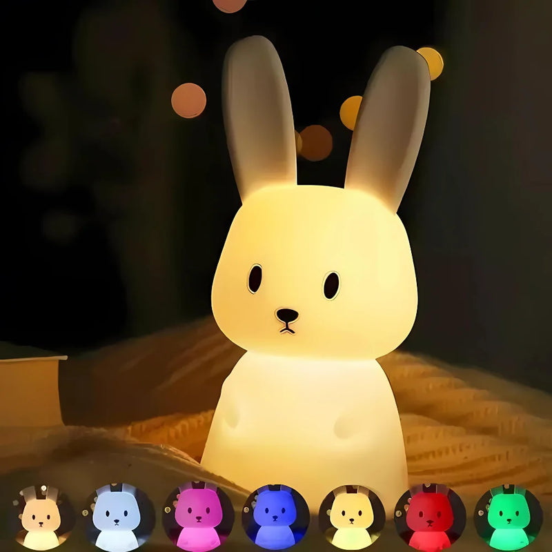 Mini Luminária Coelho Fluffy LED Silicone Touch Recarregável