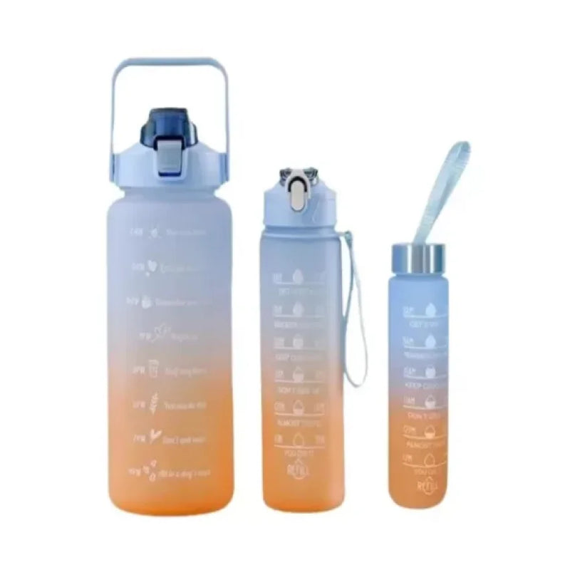 Kit com 3 Garrafas de Água - Academia e Dia a Dia (2L + 900ml + 300ml)