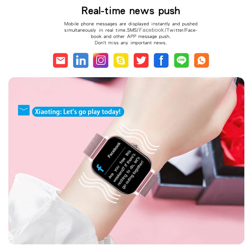 LIGE Smartwatch Feminino - Bluetooth, Monitor de Saúde e Atividades, Resistente à Água - Produto Importado -