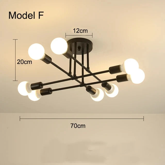 Luminária de Teto Vintage com 6 e 8 Bases E27 - Estilo Moderno e Simplicidade