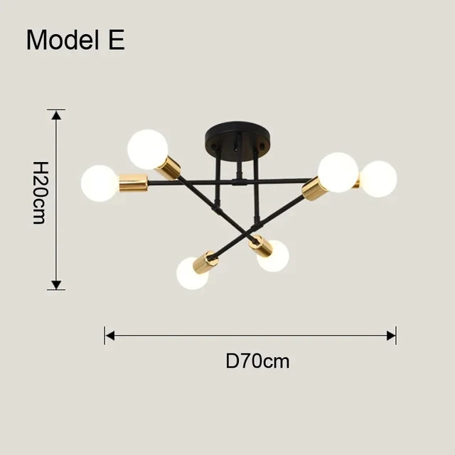 Luminária de Teto Vintage com 6 e 8 Bases E27 - Estilo Moderno e Simplicidade