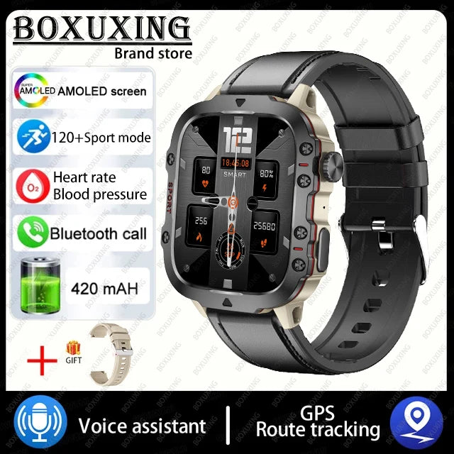 Smartwatch Militar 2024 com Tela AMOLED 1.96" – Design Robusto, GPS, Bluetooth Call e Monitor de Saúde!