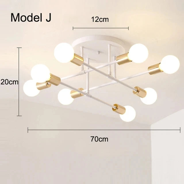 Luminária de Teto Vintage com 6 e 8 Bases E27 - Estilo Moderno e Simplicidade